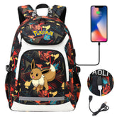 Pokemon Eevee USB Charging Backpack School NoteBook Laptop Travel Bags